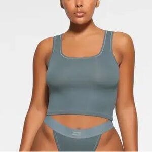 SKIMS Cotton Rib Tank Top Kyanite Green Medium